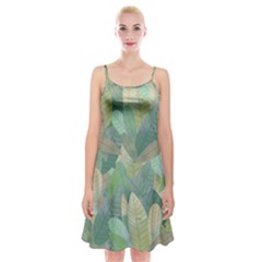 Watercolor Leaves Pattern Spaghetti Strap Velvet Dress by Valentinaart