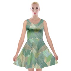 Watercolor Leaves Pattern Velvet Skater Dress by Valentinaart