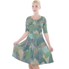 Watercolor Leaves Pattern Quarter Sleeve A-line Dress by Valentinaart