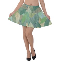 Watercolor Leaves Pattern Velvet Skater Skirt by Valentinaart