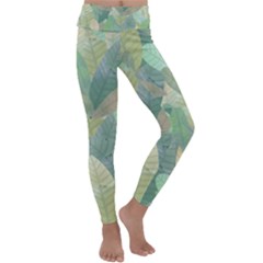 Watercolor Leaves Pattern Kids  Lightweight Velour Classic Yoga Leggings by Valentinaart