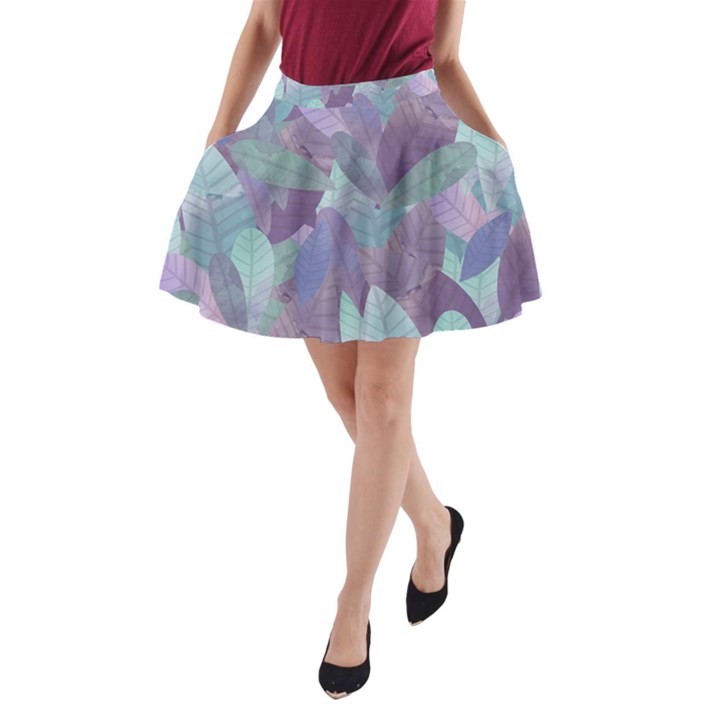 Watercolor leaves pattern A-Line Pocket Skirt