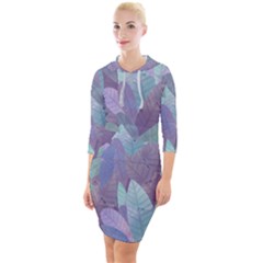 Watercolor Leaves Pattern Quarter Sleeve Hood Bodycon Dress by Valentinaart