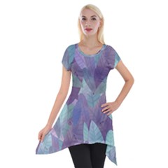 Watercolor Leaves Pattern Short Sleeve Side Drop Tunic by Valentinaart