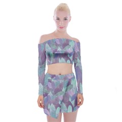 Watercolor Leaves Pattern Off Shoulder Top With Mini Skirt Set by Valentinaart