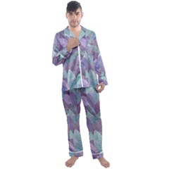 Watercolor Leaves Pattern Men s Satin Pajamas Long Pants Set