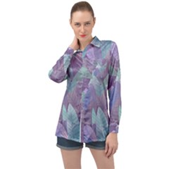 Watercolor Leaves Pattern Long Sleeve Satin Shirt