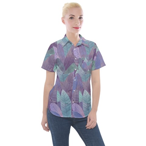 Watercolor Leaves Pattern Women s Short Sleeve Pocket Shirt by Valentinaart