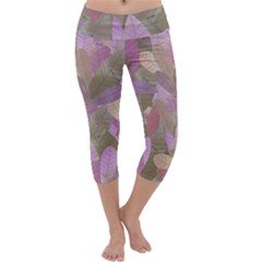 Watercolor Leaves Pattern Capri Yoga Leggings by Valentinaart