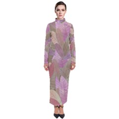 Watercolor Leaves Pattern Turtleneck Maxi Dress