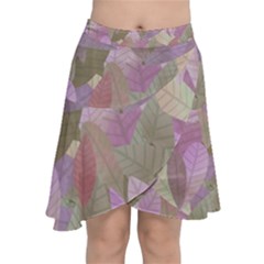 Watercolor Leaves Pattern Chiffon Wrap Front Skirt