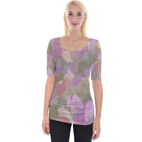 Watercolor Leaves Pattern Wide Neckline Tee by Valentinaart