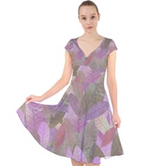 Watercolor Leaves Pattern Cap Sleeve Front Wrap Midi Dress by Valentinaart