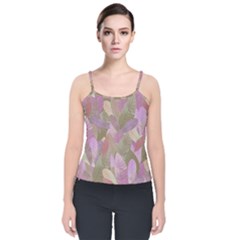 Watercolor Leaves Pattern Velvet Spaghetti Strap Top by Valentinaart