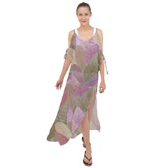 Watercolor Leaves Pattern Maxi Chiffon Cover Up Dress