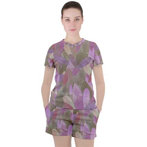 Watercolor Leaves Pattern Women s Tee And Shorts Set by Valentinaart