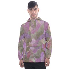 Watercolor Leaves Pattern Men s Front Pocket Pullover Windbreaker