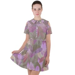 Watercolor Leaves Pattern Short Sleeve Shoulder Cut Out Dress  by Valentinaart