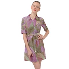 Watercolor Leaves Pattern Belted Shirt Dress by Valentinaart