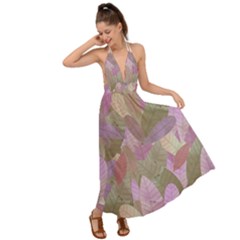 Watercolor Leaves Pattern Backless Maxi Beach Dress