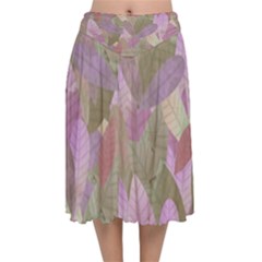 Watercolor Leaves Pattern Velvet Flared Midi Skirt