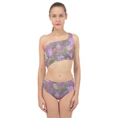 Watercolor Leaves Pattern Spliced Up Two Piece Swimsuit