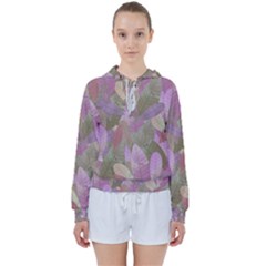 Watercolor Leaves Pattern Women s Tie Up Sweat