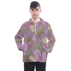 Watercolor Leaves Pattern Men s Half Zip Pullover