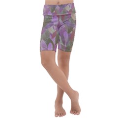 Watercolor Leaves Pattern Kids  Lightweight Velour Cropped Yoga Leggings