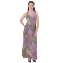 Watercolor Leaves Pattern Sleeveless Velour Maxi Dress