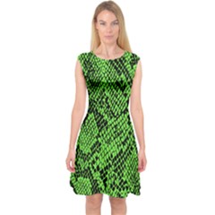 Snake Print - Neon Green/black Capsleeve Midi Dress by TammiBelle