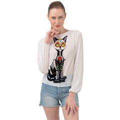 Sugar Skull Cat Banded Bottom Chiffon Top