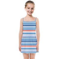 Blue And Coral Stripe 2 Kids  Summer Sun Dress