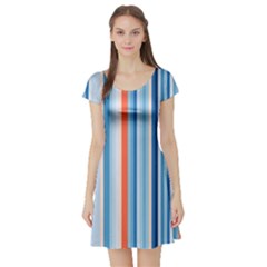 Blue And Coral Stripe 1 Short Sleeve Skater Dress