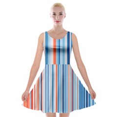 Blue And Coral Stripe 1 Velvet Skater Dress