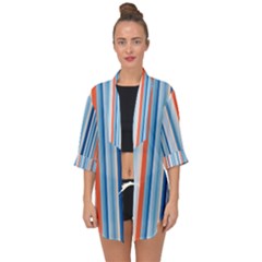 Blue And Coral Stripe 1 Open Front Chiffon Kimono by dressshop