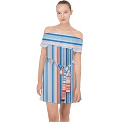 Blue And Coral Stripe 1 Off Shoulder Chiffon Dress