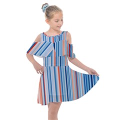 Blue And Coral Stripe 1 Kids  Shoulder Cutout Chiffon Dress by dressshop