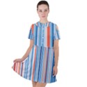 Blue And Coral Stripe 1 Short Sleeve Shoulder Cut Out Dress  View1