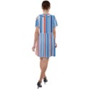 Blue And Coral Stripe 1 Short Sleeve Shoulder Cut Out Dress  View2