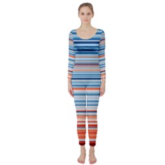 Blue And Coral Stripe 2 Long Sleeve Catsuit by dressshop