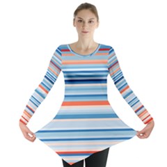 Blue And Coral Stripe 2 Long Sleeve Tunic  by dressshop