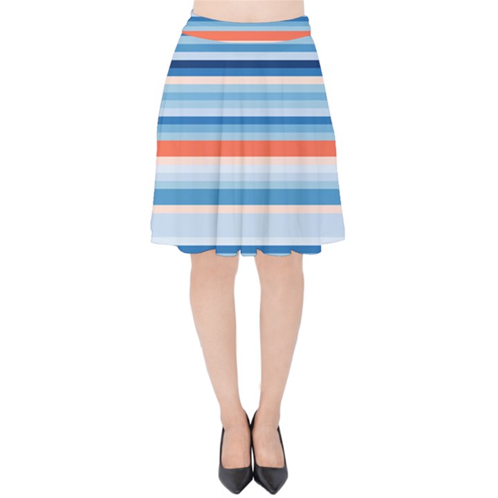 Blue And Coral Stripe 2 Velvet High Waist Skirt