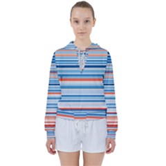 Blue And Coral Stripe 2 Women s Tie Up Sweat by dressshop