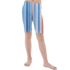 Blue And Coral Stripe 1 Kids  Mid Length Swim Shorts by dressshop