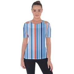 Blue And Coral Stripe 1 Shoulder Cut Out Short Sleeve Top by dressshop