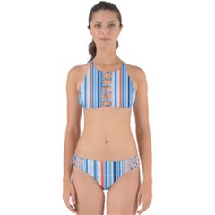 Blue And Coral Stripe 1 Perfectly Cut Out Bikini Set by dressshop