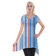 Blue And Coral Stripe 1 Short Sleeve Side Drop Tunic by dressshop