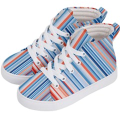 Blue And Coral Stripe 1 Kids  Hi-top Skate Sneakers by dressshop