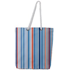 Blue And Coral Stripe 1 Full Print Rope Handle Tote (large) by dressshop